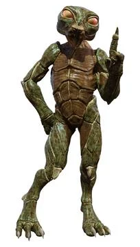 3D Rendering Green Alien on White Stock Illustration