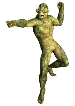3D Rendering Green Alien on White Stock Illustration