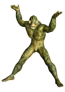 3D Rendering Green Alien on White Stock Illustration