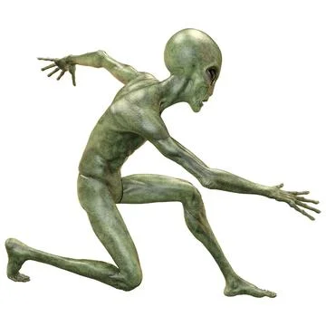 3D Rendering Green Alien on White Stock Illustration