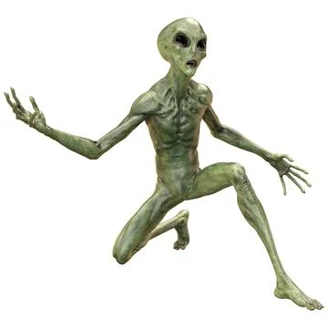 3D Rendering Green Alien on White Stock Illustration
