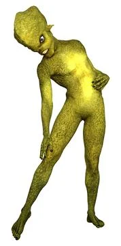 3D Rendering Green Alien on White Ilustración de archivo