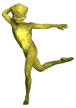 3D Rendering Green Alien on White Stock Illustration