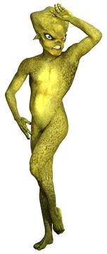 3D Rendering Green Alien on White Stock Illustration