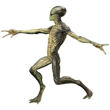 3D Rendering Green Alien on White Stock Illustration