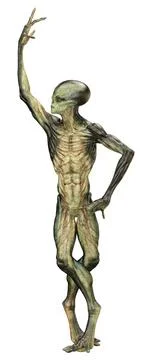 3D Rendering Green Alien on White Stock Illustration