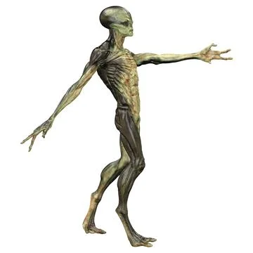 3D Rendering Green Alien on White Stock Illustration