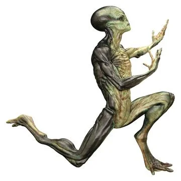 3D Rendering Green Alien on White Stock Illustration