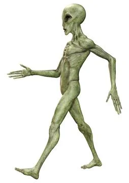 3D Rendering Green Alien on White 스톡 일러스트