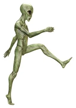 3D Rendering Green Alien on White 스톡 일러스트