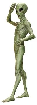 3D Rendering Green Alien on White 스톡 일러스트
