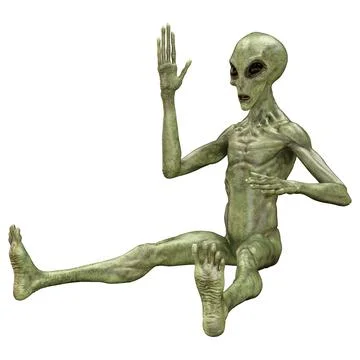 3D Rendering Green Alien on White 스톡 일러스트