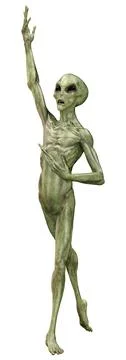 3D Rendering Green Alien on White Illustration