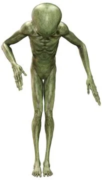 3D Rendering Green Alien on White Stock Illustration
