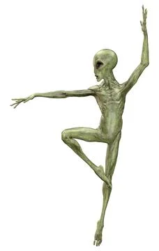 3D Rendering Green Alien on White Illustration