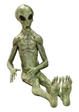 3D Rendering Green Alien on White Illustration