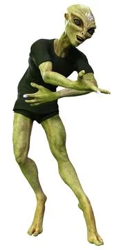 3D Rendering Green Alien on White Illustration
