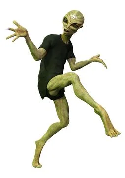 3D Rendering Green Alien on White Stock Illustration