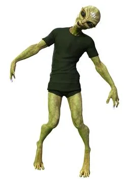 3D Rendering Green Alien on White Stock Illustration