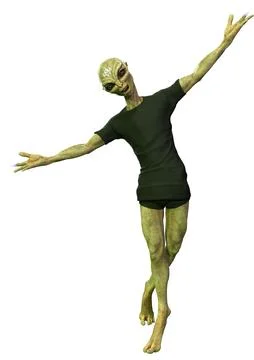 3D Rendering Green Alien on White Stock Illustration