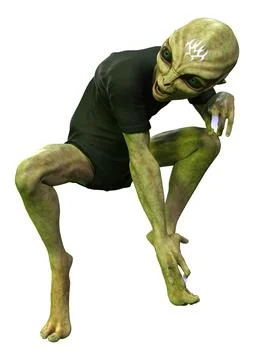 3D Rendering Green Alien on White Illustration