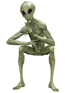 3D Rendering Green Alien on White Foto stock