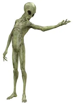 3D Rendering Green Alien on White Stock Photos