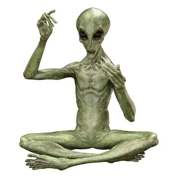 3D Rendering Green Alien on White Fotos de archivo