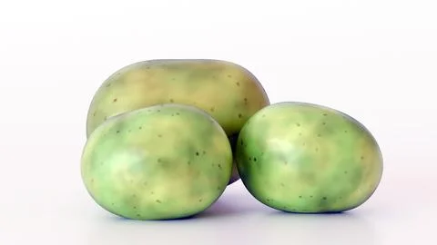 A 3d rendering of green and unripe potatoes in the white background Stock Illustration