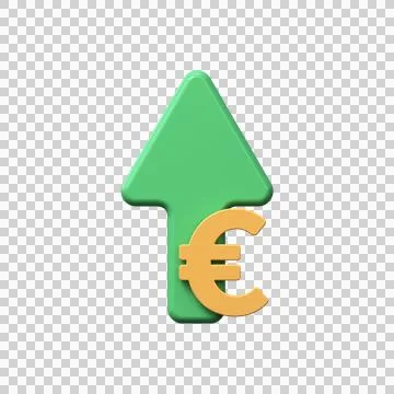 3D rendering of green arrow and euro coins. Financial growth concept Illustrazione stock