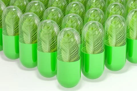 3d rendering, green capsule with leaf in it Stock Illustration