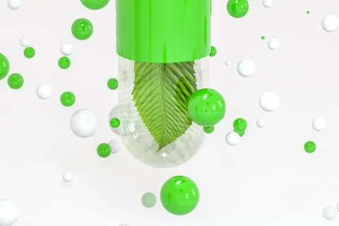 3d rendering, green capsule with leaf in it Stock Illustration