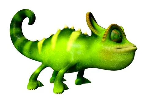 3D Rendering Green Chameleon on White Illustrazione stock