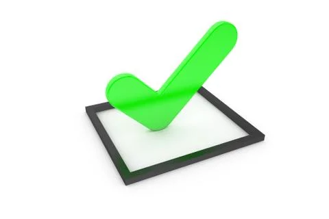 3D Rendering of Green Check List Mark on Black Frame Stock Photos
