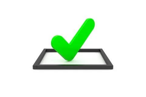 3D Rendering of Green Check List Mark on Black Frame Stock Photos