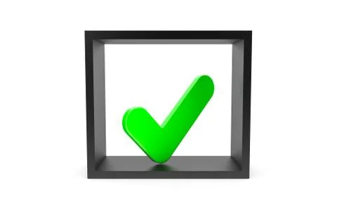 3D Rendering of Green Check List Mark on Black Frame Stock Photos
