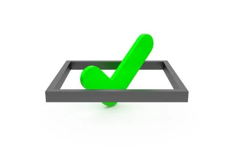 3D Rendering of Green Check List Mark on Black Frame Stock Photos