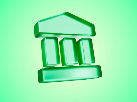 3D rendering of a green classic bank building, finance and success concept Ilustración de archivo