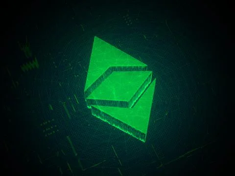 3D rendering of green Ethereum ETH cryptocurrency sign in a cyberspace Stock Illustration