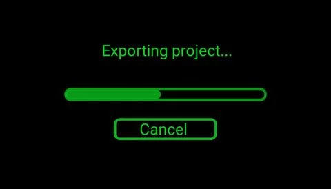 3D rendering green Exporting video icon isolated on black background Stockillustratie