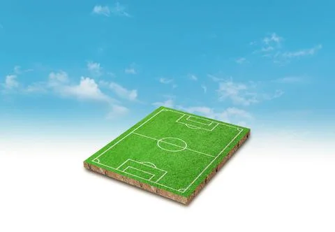 3D Rendering. Green grass soccer field and sky cloud background. Stock Illustration