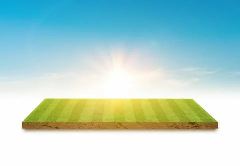 3D Rendering. Green grass soccer field and sky cloud background. Illustrazione stock