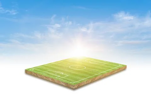 3D Rendering. Green grass soccer field and sky cloud background. Stock Illustration