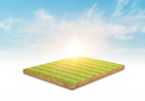 3D Rendering. Green grass soccer field and sky cloud background. Stock Illustration