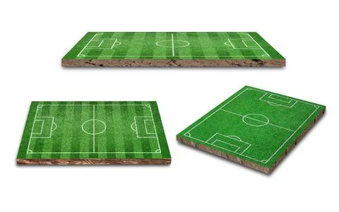 3D Rendering. Green grass soccer field collection isolated on white backgroun 스톡 일러스트