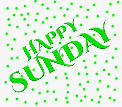 3D rendering green HAPPY SUNDAY text with green dots isolated on white back.. Illustrazione stock