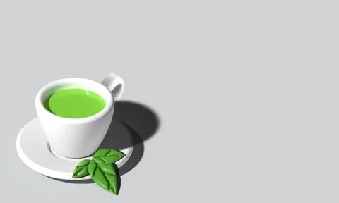 3d rendering green hot tea. 3d render of green tea on mug. Realistic 3d gla.. Stock Illustration