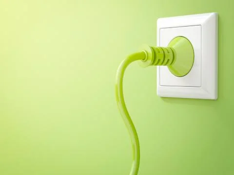3D Rendering, Green plug in socket, clean energy, copy space イラスト素材