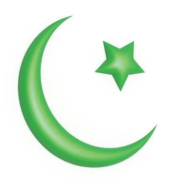 3D Rendering green reflective crescent moons and star. Decorative vector elem Stock Illustration