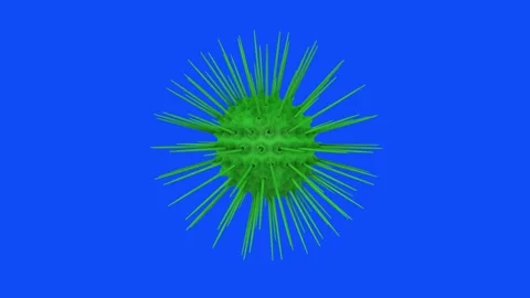 3D rendering of a green spiky sphere on a blue background 스톡 동영상 287012371